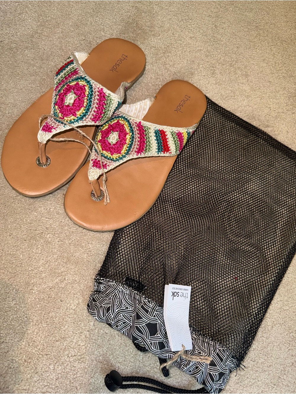 TheSak Crochet Thong Sandals in Pink & Green